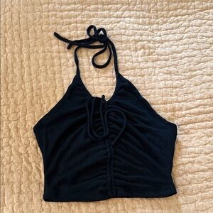 Princess Polly Black Halter Ruched Crop Cami